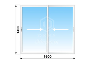 Алюминиевое раздвижное окно 1600x1400 2 створки