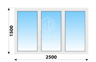 Трехстворчатое пластиковое окно 2500x1500 Г-Г-Г